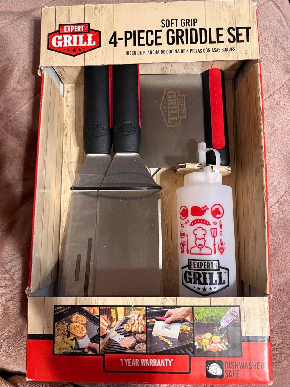 Soft-Grip 4-Piece Griddle Set in Black & Red